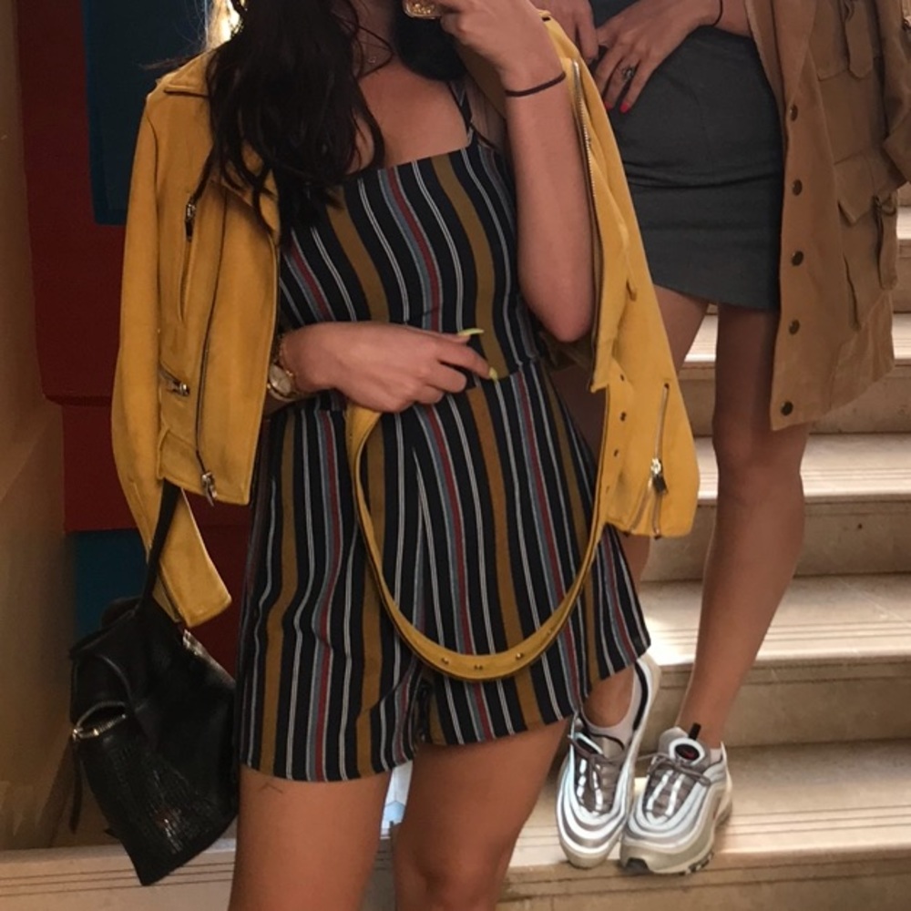 Windsor Striped Crisscross Open Back Romper M